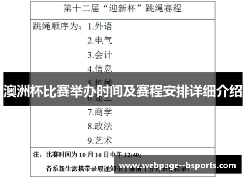 澳洲杯比赛举办时间及赛程安排详细介绍